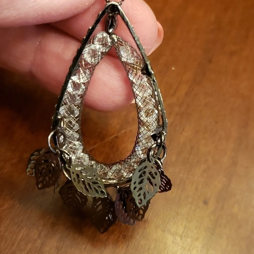 RHINESTONE Hoop Earrings Very Unusual Unique Pewter Color Hook EUC